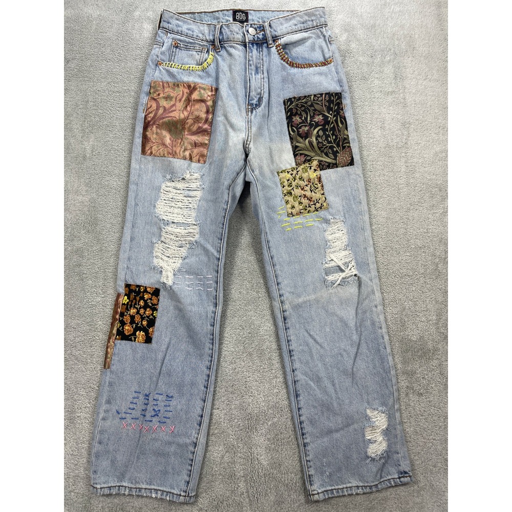 BDG Jeans Women 29 Blue Cowboy Jean Patchwork Distressed High Rise Straight Leg